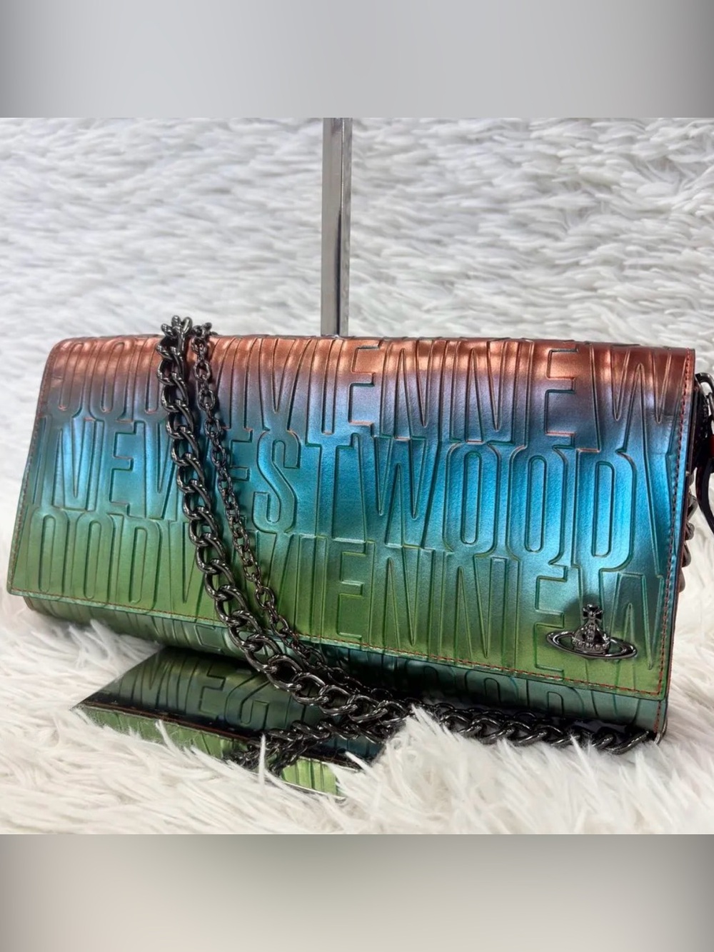 Rare Y2K Vivienne Westwood Metallic Green Blue Orange Ombré Chain Crossbody Bag